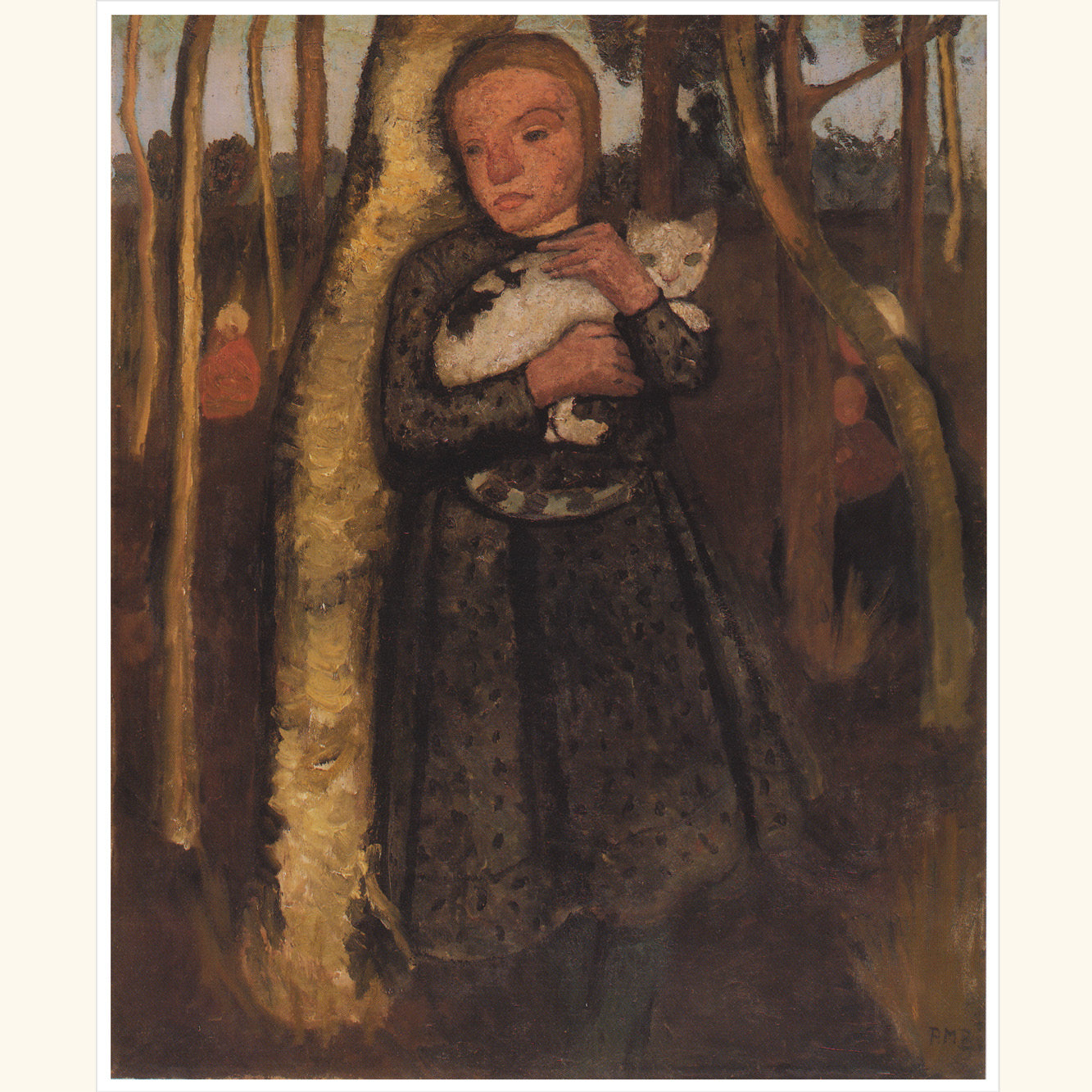 Paula Modersohn-Becker - Mädchen mit Katze im Birkenwald - kl.Druck 127