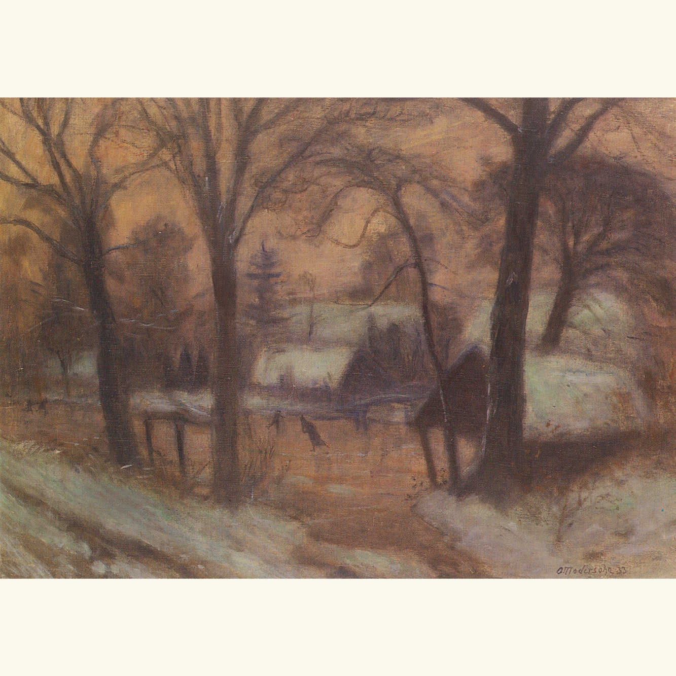 Otto Modersohn - Schlittschuhläufer im Dorf - Postkarte 158
