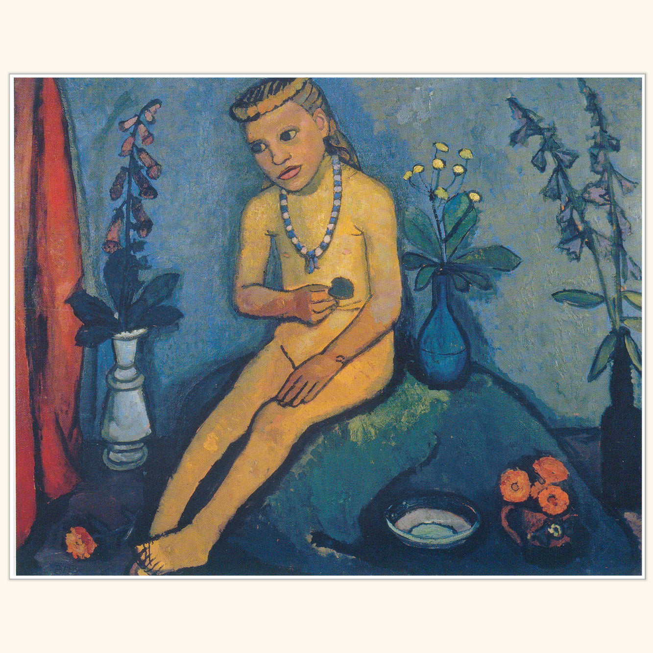 Paula Modersohn-Becker - Sitzender Mädchenakt mit Blumen - gr.Druck 237A