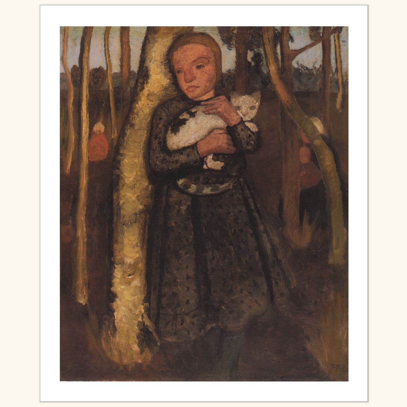Paula Modersohn-Becker - Mädchen mit Katze im Birkenwald - gr.Druck 245F