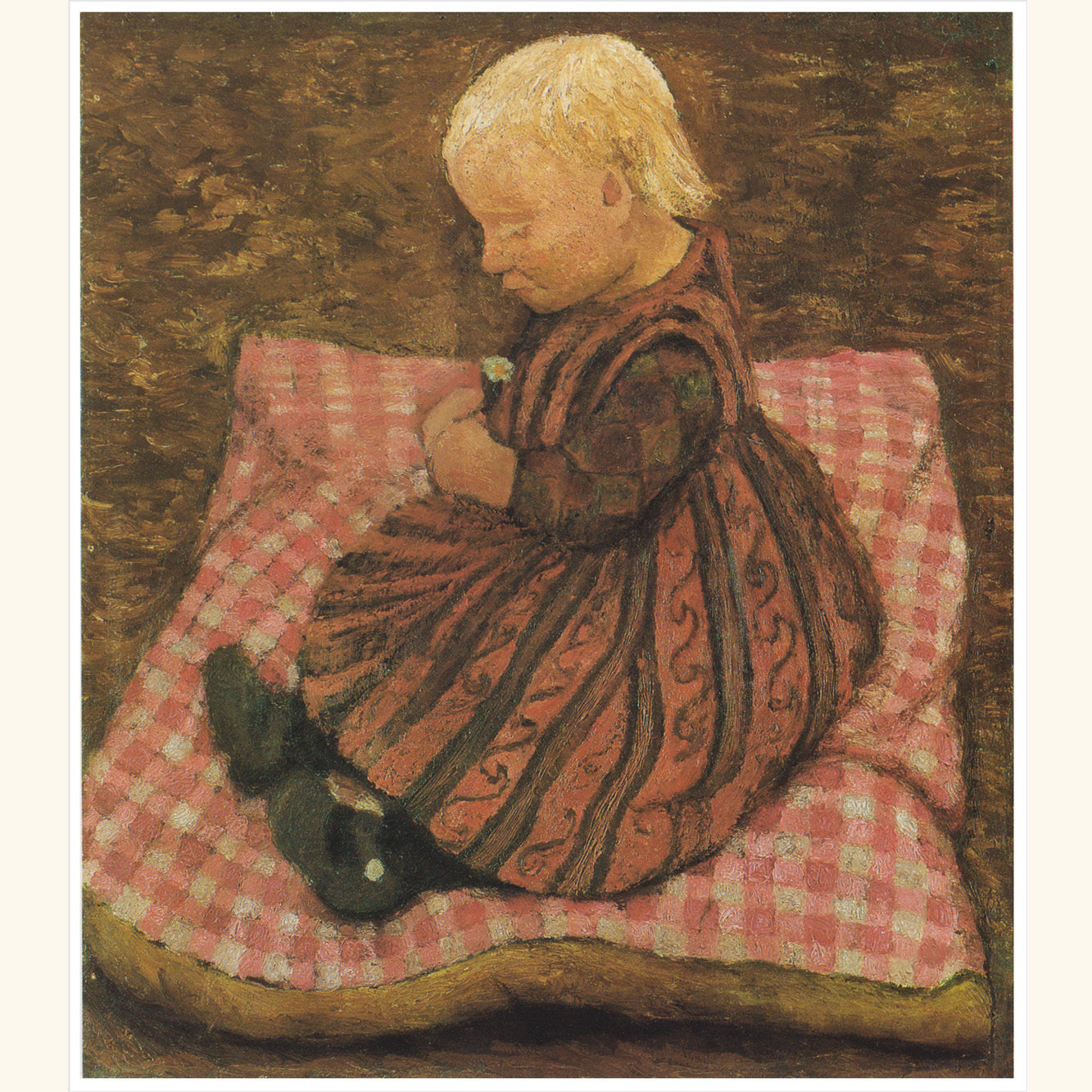 Paula Modersohn-Becker - Kind auf rotgewürfeltem Kissen - kl.Druck 436