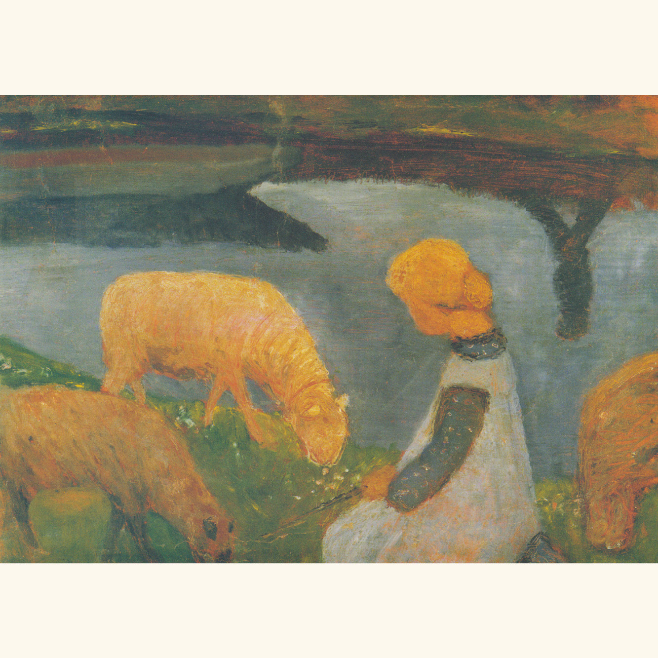 Paula Modersohn-Becker - Mädchen mit Schafen am Moorgraben - Postkarte 629