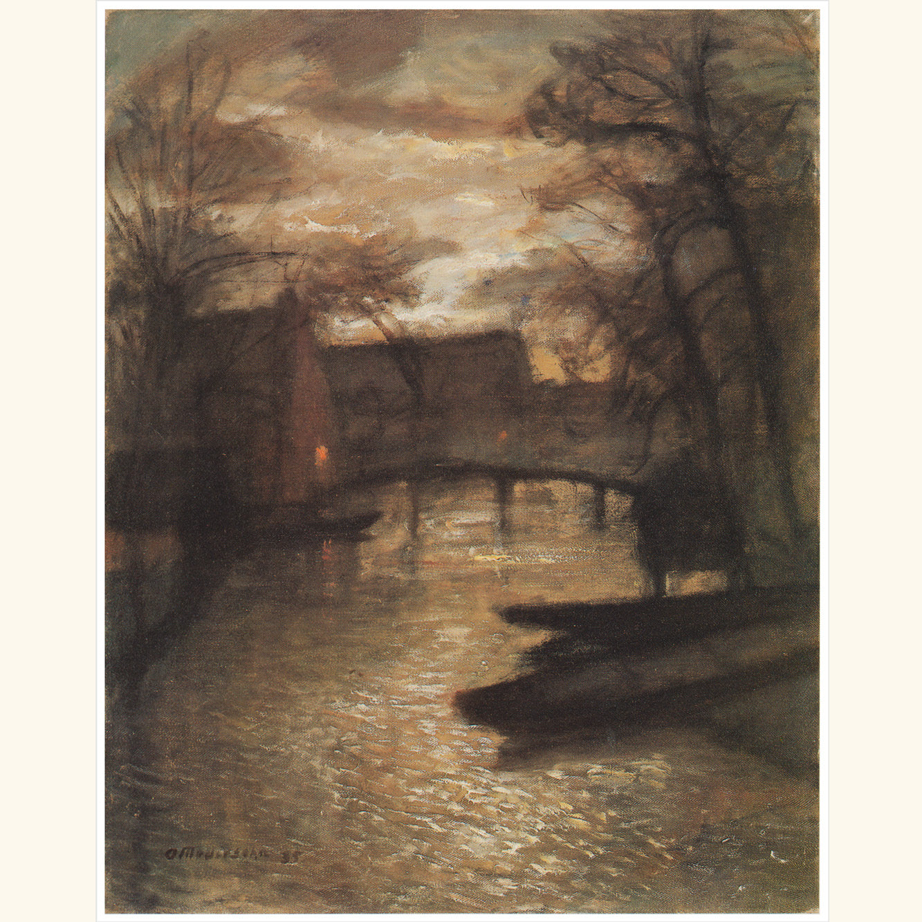 Otto Modersohn - Mondnacht an der Wümme ("Friedliche Welt") - gr.Druck 212F