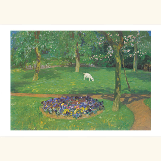 Fritz Overbeck - Sommerliches Gartenbild mit Lämmchen - gr.Klappkarte 12-007