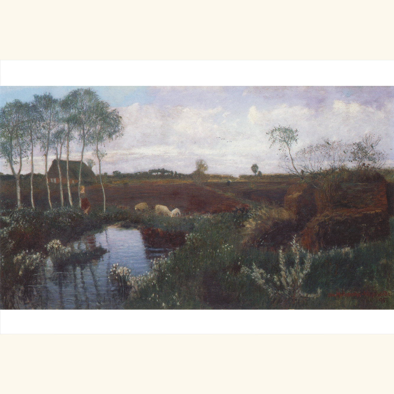 Otto Modersohn - Mädchen unter Birken am Torfstich - gr.Klappkarte 12-031