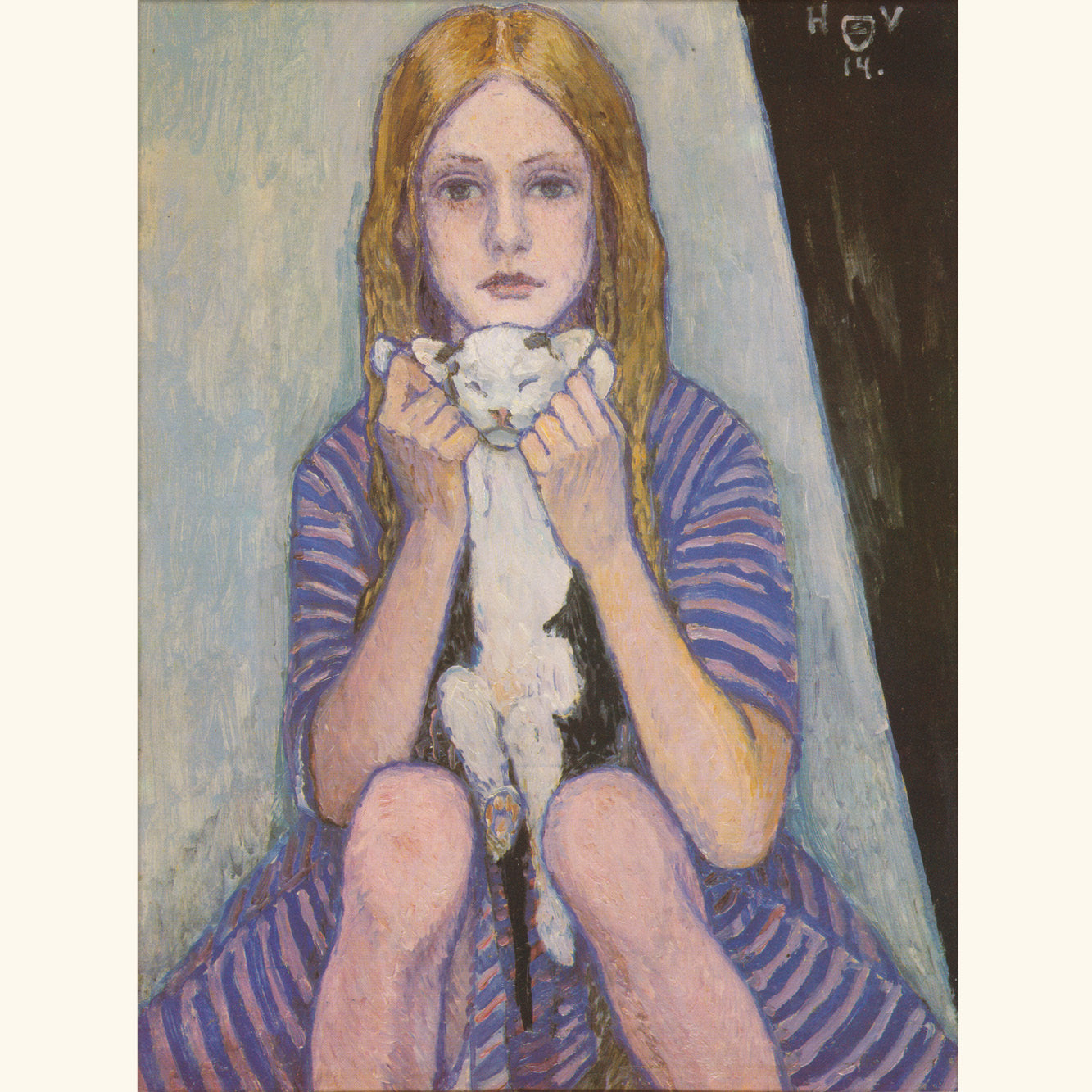 Heinrich Vogeler - Mädchen mit Katze - kl.Druck 120