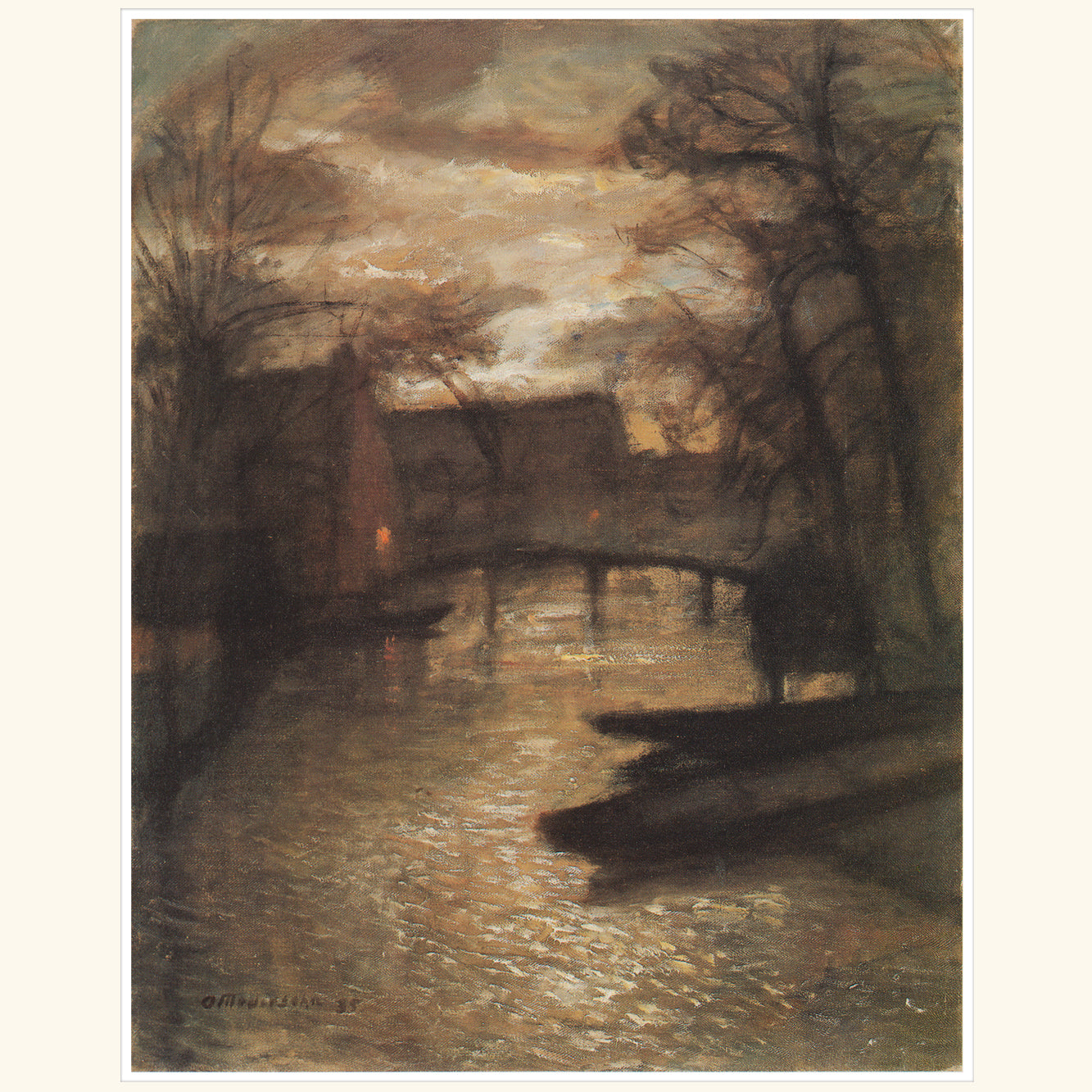 Otto Modersohn - Mondnacht an der Wümme ("Friedliche Welt") - gr.Druck 212D