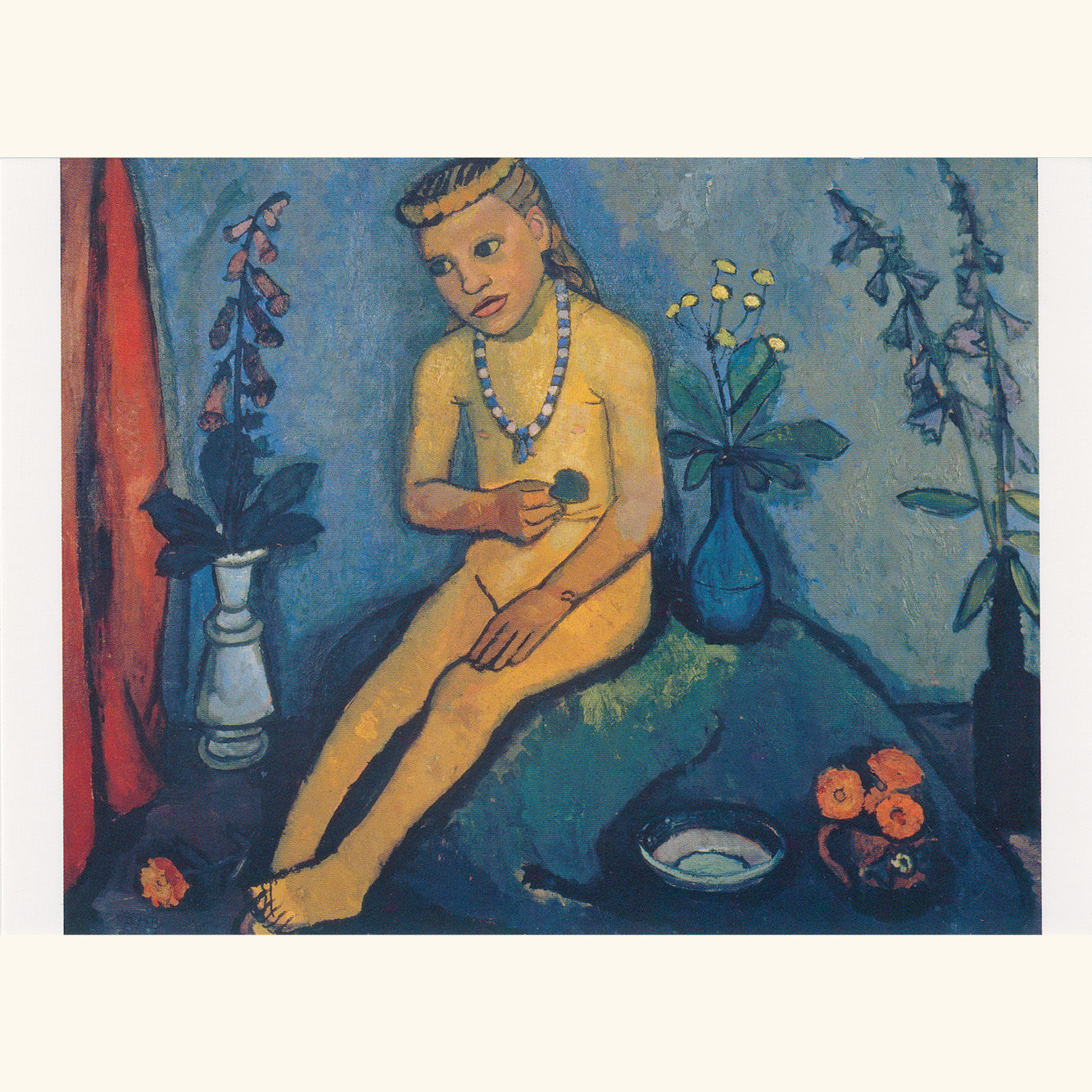 Paula Modersohn-Becker - Sitzender Mädchenakt mit Blumen - Postkarte 24