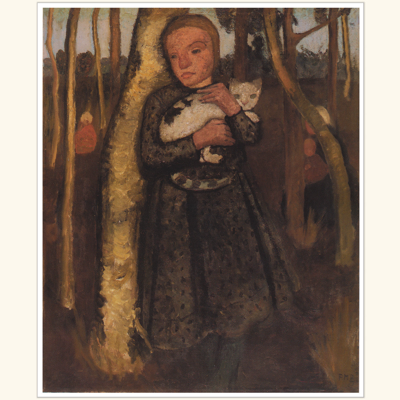 Paula Modersohn-Becker - Mädchen mit Katze im Birkenwald - gr.Druck 245D