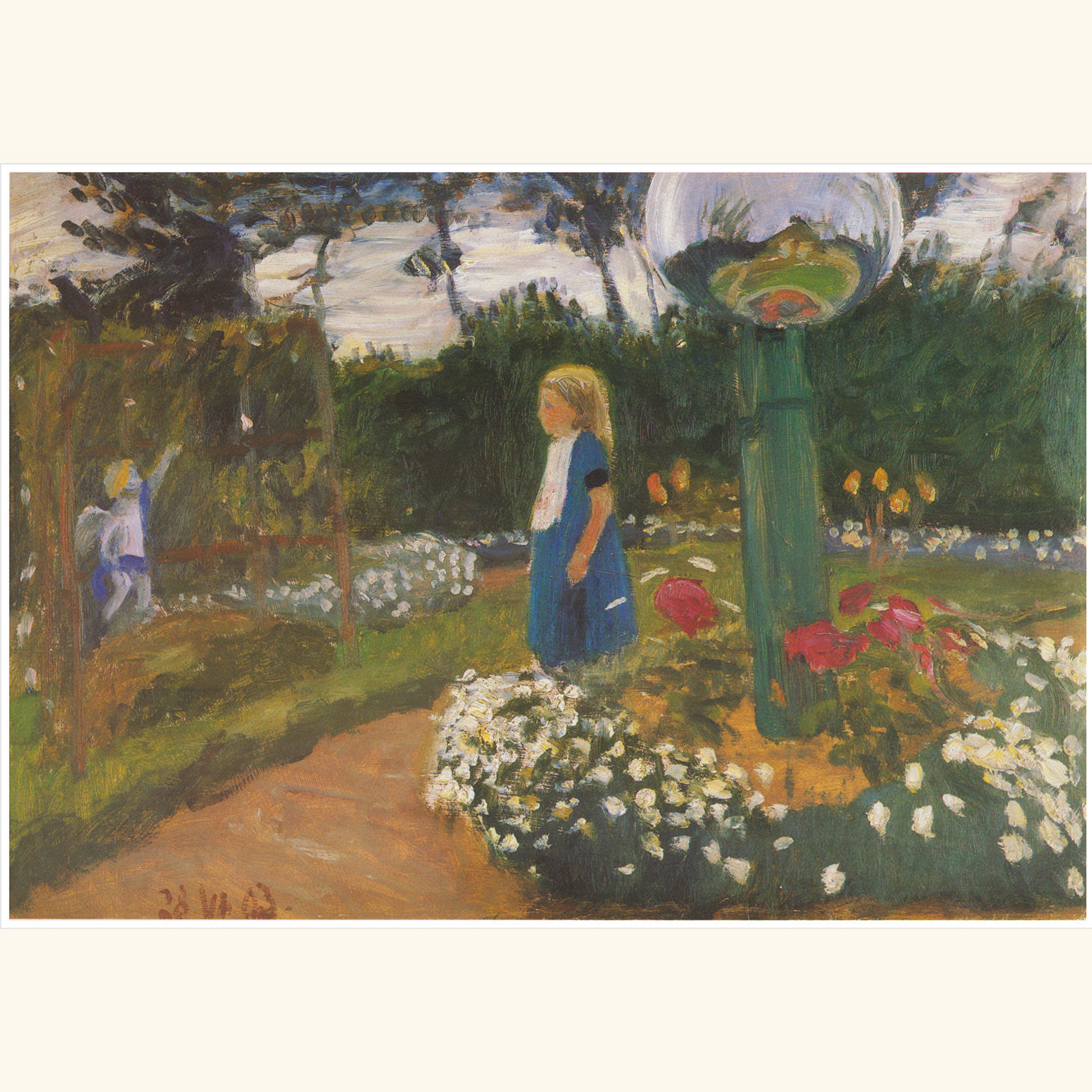 Otto Modersohn - Garten mit Glaskugel und Elsbeth - kl.Druck 421