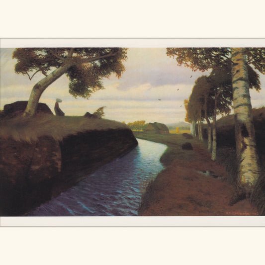 Otto Modersohn - Moorkanal mit Mädchen unter einer Birke - Postkarte 566