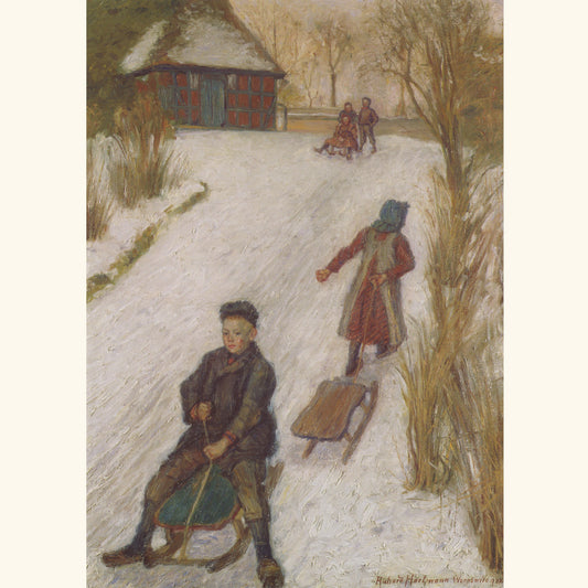 Richard Hartmann - Schlittenfahrende Kinder in Worpswede - Postkarte 587