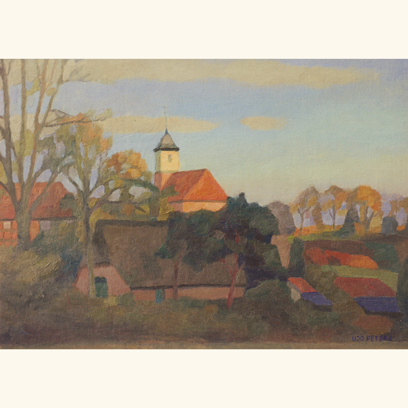Udo Peters - Blick auf die Worpsweder Kirche - Postkarte 762